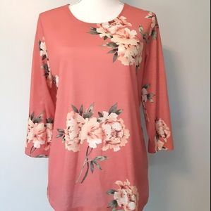 Christopher & Banks Floral 3/4 Sleeve Top Medium